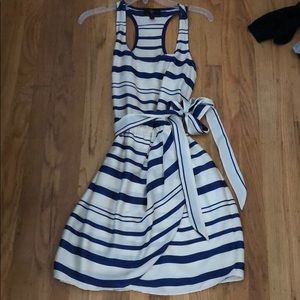 Aqua striped wrap tie cocktail dress